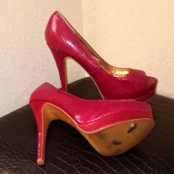 C Label Raspberry Snakeskin Stiletto Platform π - Picture 10 of 15